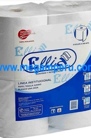 Papel Toalla Ellia Blanco Gofrado 200 mts 4 Rollos